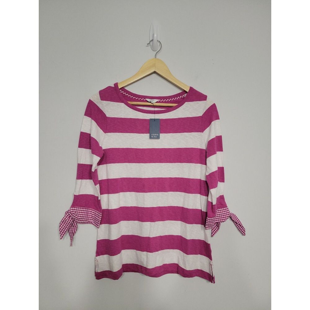 Crown & Ivy Women's Top Size XS‎ Stripe Purple Gingham NWT